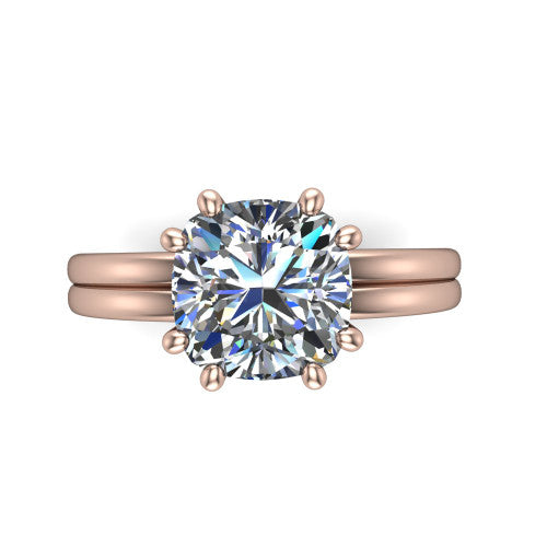 Lainey cushion solitaire engagement ring in 14K Rose Gold, top-down view showing the cushion center diamond from above in its double-claw head