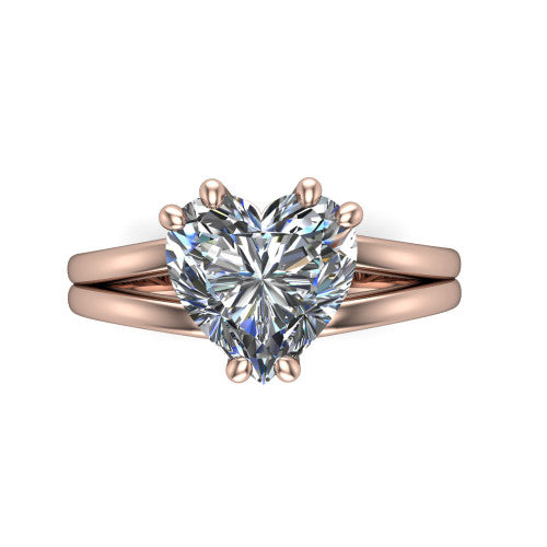 Lainey heart solitaire engagement ring in 14K Rose Gold, top-down view showing the heart center diamond from above in its double-claw head