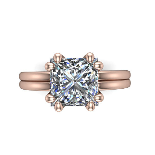 Lainey princess-cut solitaire engagement ring in 14K Rose Gold, top-down view showing the princess-cut center diamond from above in its double-claw head