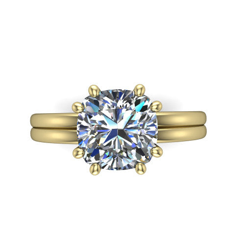Lainey cushion solitaire engagement ring in 14K Yellow Gold, top-down view showing the cushion center diamond from above in its double-claw head