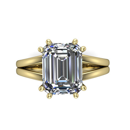 Lainey emerald-cut solitaire engagement ring in 18K Yellow Gold, top-down view showing the emerald-cut center diamond from above in its double-claw head