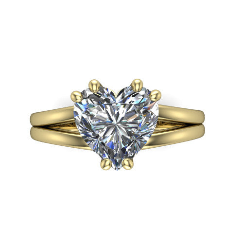 Lainey heart solitaire engagement ring in 18K Yellow Gold, top-down view showing the heart center diamond from above in its double-claw head