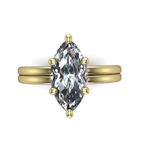 Lainey marquise solitaire engagement ring in 14K Yellow Gold, top-down view showing the marquise center diamond from above in its double-claw head
