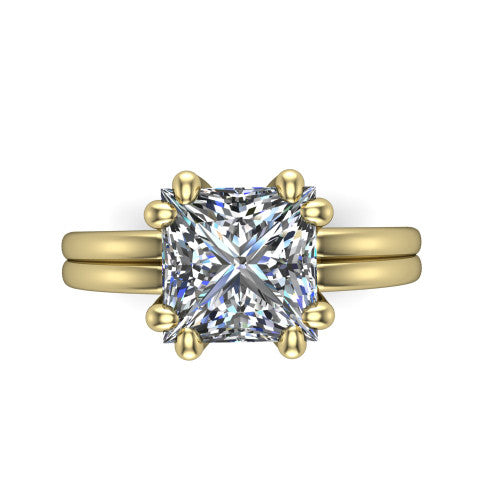 Lainey princess-cut solitaire engagement ring in 14K Yellow Gold, top-down view showing the princess-cut center diamond from above in its double-claw head