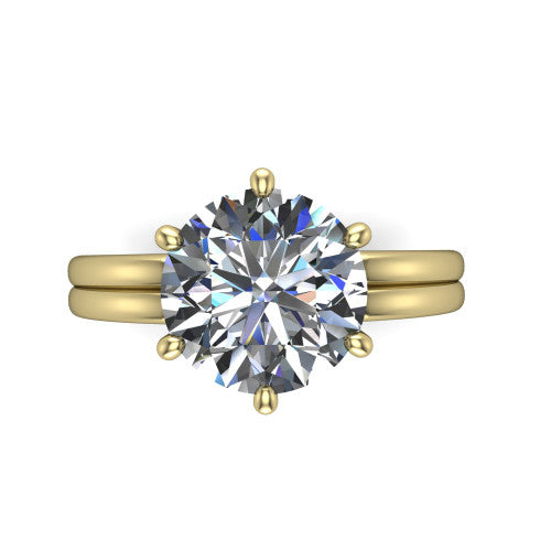 Lainey round solitaire engagement ring in 14K Yellow Gold, top-down view showing the round center diamond from above in its double-claw head