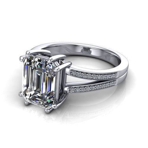 emerald diamond solitaire ring, 14k white gold