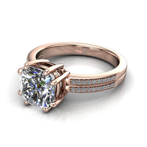 cushion diamond solitaire ring, 18k rose gold