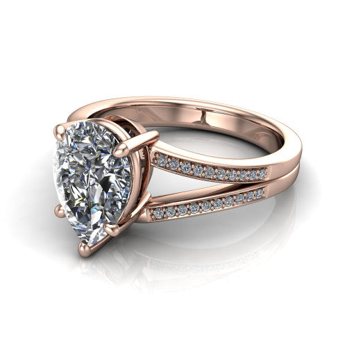 pear diamond solitaire ring, 14k rose gold