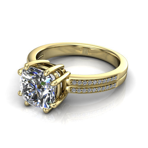 cushion diamond solitaire ring, 18k yellow gold