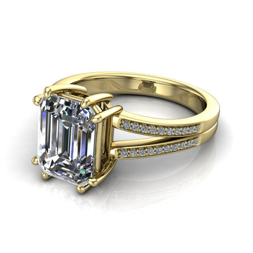 emerald diamond solitaire ring, 14k yellow gold