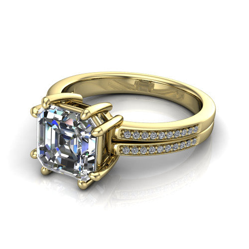 square emerald solitaire ring, 18k yellow gold