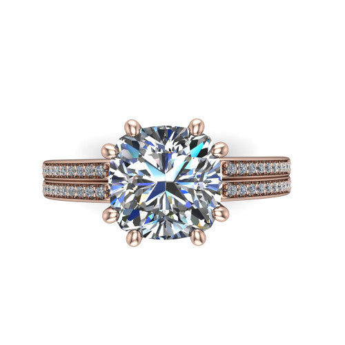 cushion diamond solitaire ring, 14k rose gold