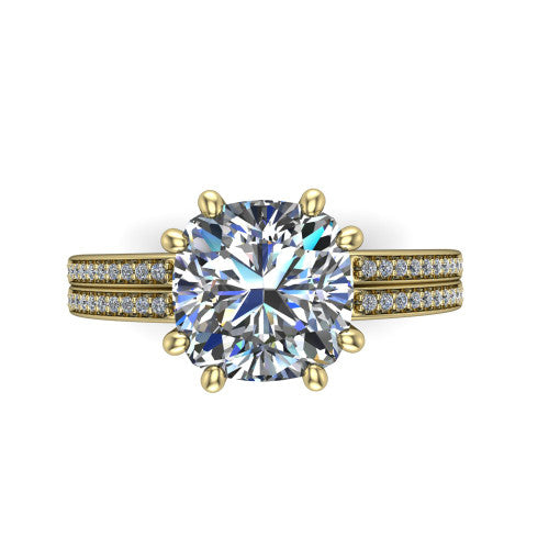 cushion diamond solitaire ring, 14k yellow gold