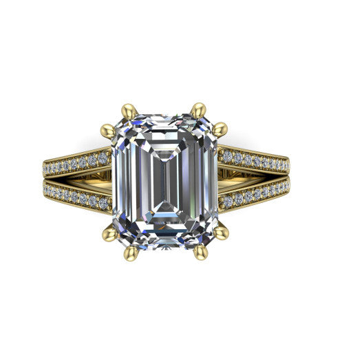 emerald diamond solitaire ring, 18k yellow gold