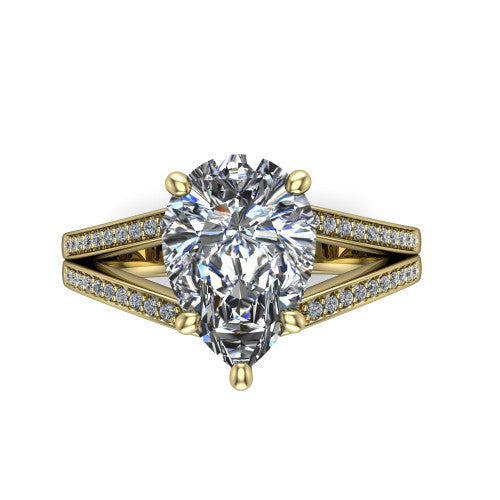 pear diamond solitaire ring, 18k yellow gold