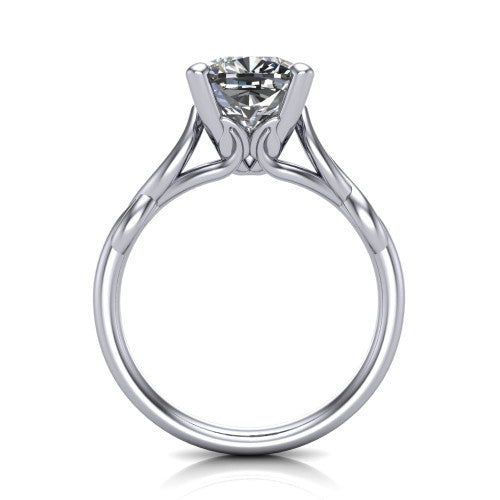 Ember cushion solitaire engagement ring in 14K White Gold — through-finger front profile showing the open cathedral under-gallery and twisted rope shank