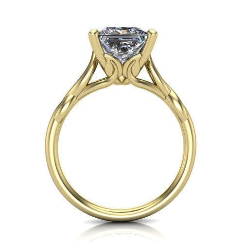 Ember princess solitaire engagement ring in 14K Yellow Gold — through-finger front profile showing the open cathedral under-gallery and twisted rope shank