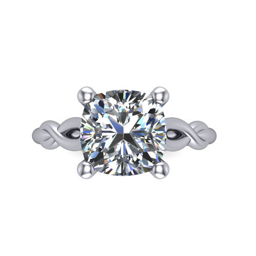 Ember cushion solitaire engagement ring in 14K White Gold — top-down view showing the brilliant cushion-cut center diamond and four prongs