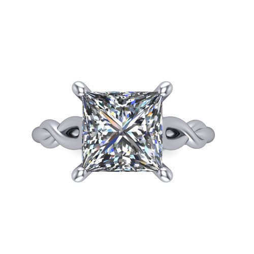 Ember princess solitaire engagement ring in Platinum — top-down view showing the brilliant princess-cut center diamond and four prongs