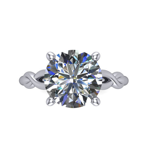 Ember round solitaire engagement ring in 14K White Gold — top-down view showing the brilliant round center diamond and four prongs