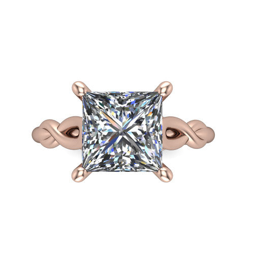 Ember princess solitaire engagement ring in 14K Rose Gold — top-down view showing the brilliant princess-cut center diamond and four prongs