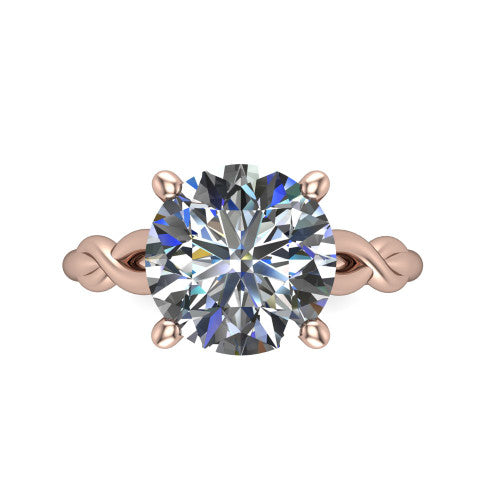 Ember round solitaire engagement ring in 14K Rose Gold — top-down view showing the brilliant round center diamond and four prongs