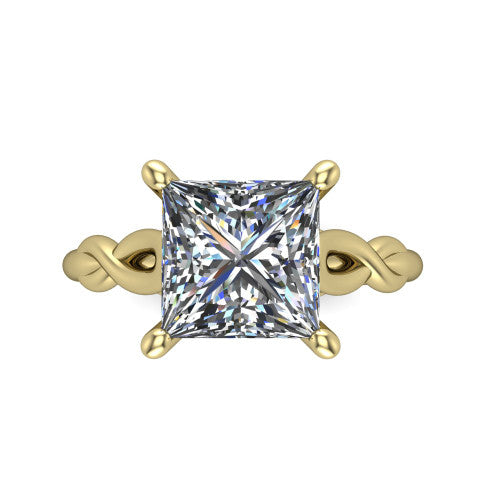 Ember princess solitaire engagement ring in 18K Yellow Gold — top-down view showing the brilliant princess-cut center diamond and four prongs