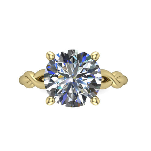 Ember round solitaire engagement ring in 14K Yellow Gold — top-down view showing the brilliant round center diamond and four prongs