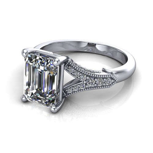 emerald diamond solitaire ring, platinum