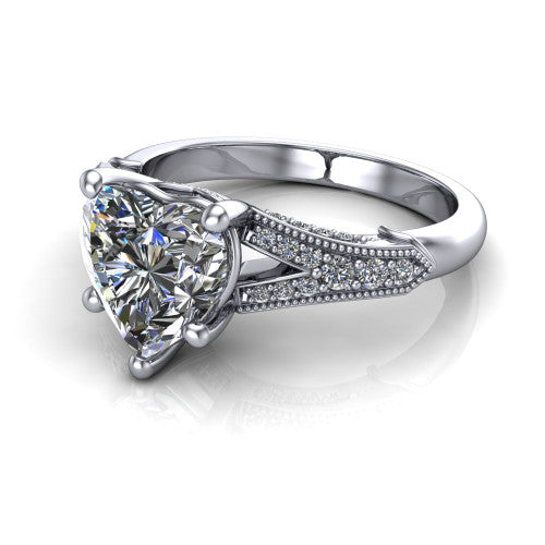 heart diamond solitaire ring, 18k white gold