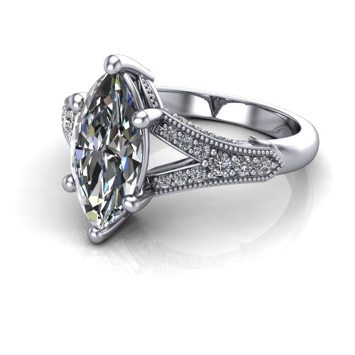 marquise diamond solitaire ring, 14k white gold