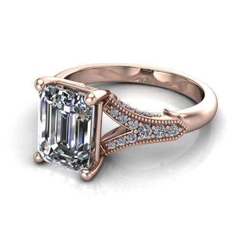 emerald diamond solitaire ring, 14k rose gold