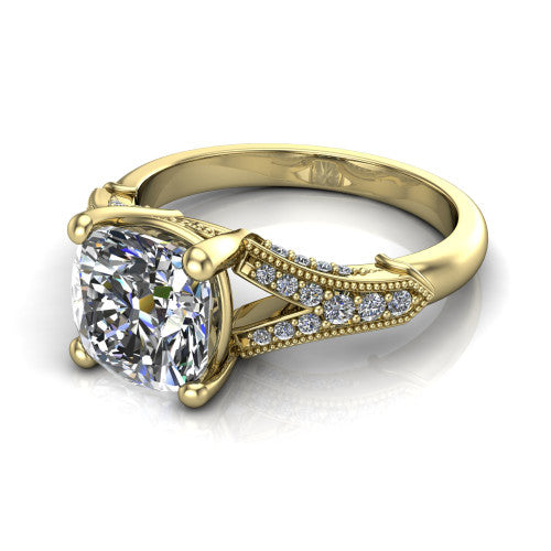 cushion diamond solitaire ring, 14k yellow gold