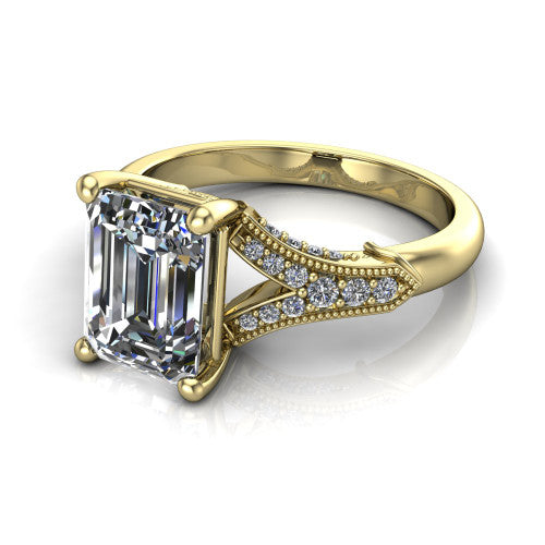 emerald diamond solitaire ring, 14k yellow gold