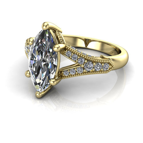 marquise diamond solitaire ring, 14k yellow gold