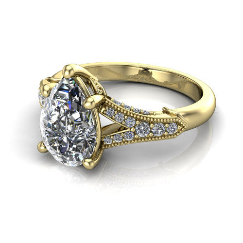 pear diamond solitaire ring, 18k yellow gold