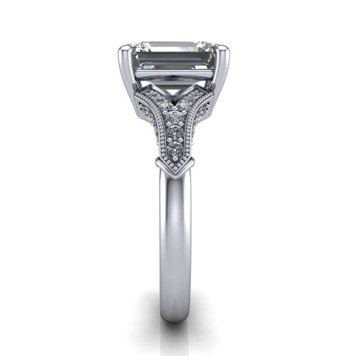 emerald diamond solitaire ring, 14k white gold