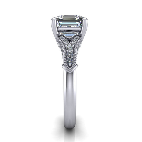 square emerald solitaire ring, 18k white gold