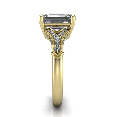emerald diamond solitaire ring, 14k yellow gold
