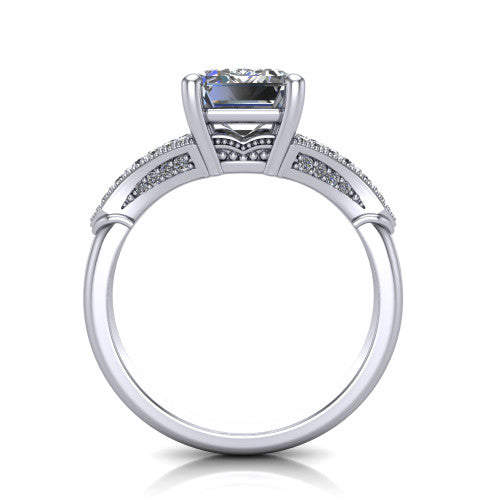 emerald diamond solitaire ring, 14k white gold