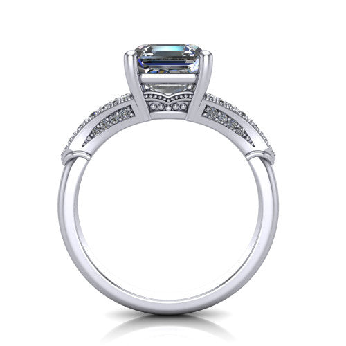 square emerald solitaire ring, 18k white gold