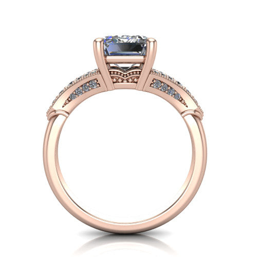 emerald diamond solitaire ring, 14k rose gold