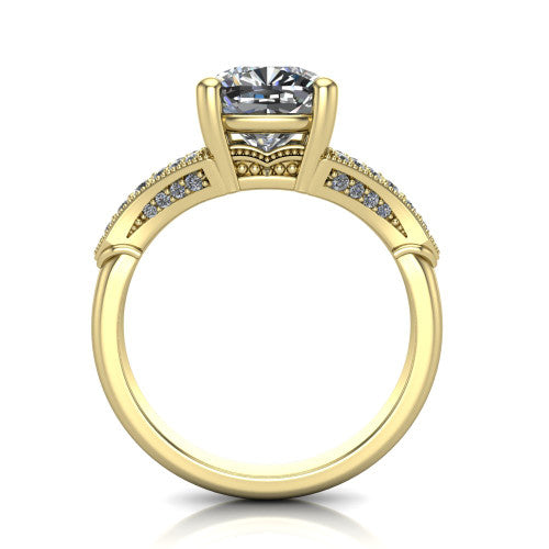 cushion diamond solitaire ring, 14k yellow gold