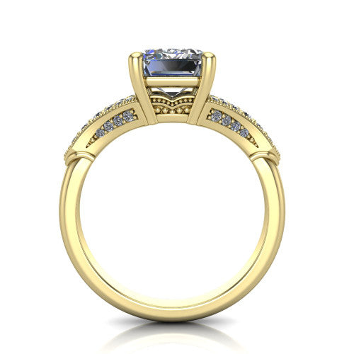 emerald diamond solitaire ring, 14k yellow gold