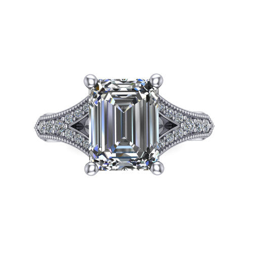 emerald diamond solitaire ring, 14k white gold