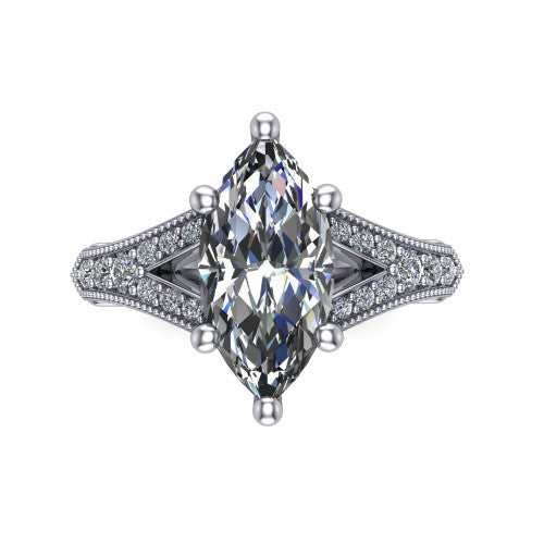 marquise diamond solitaire ring, 18k white gold