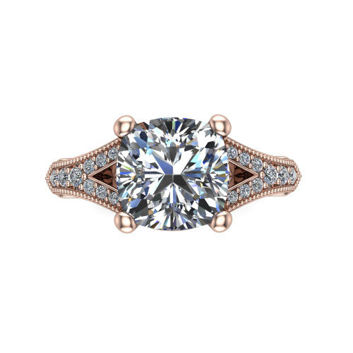 cushion diamond solitaire ring, 18k rose gold