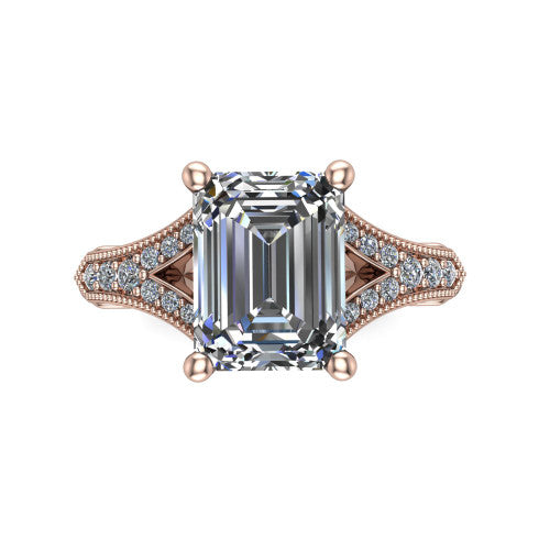 emerald diamond solitaire ring, 14k rose gold