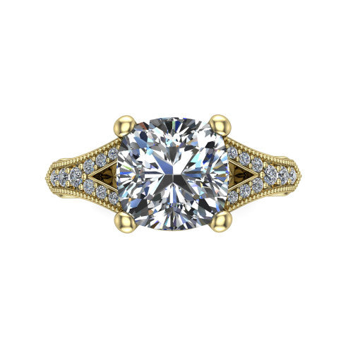 cushion diamond solitaire ring, 14k yellow gold