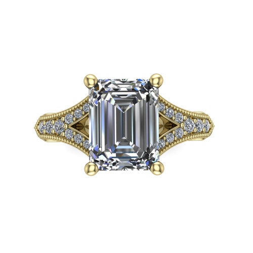 emerald diamond solitaire ring, 18k yellow gold